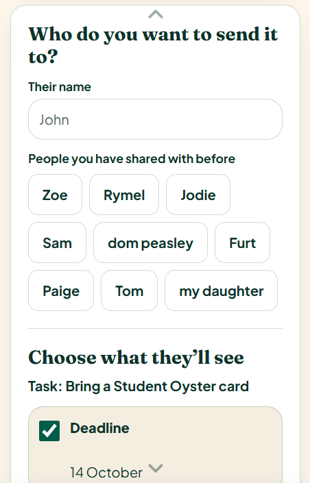 Enter a person’s name or select someone you have shared with before.